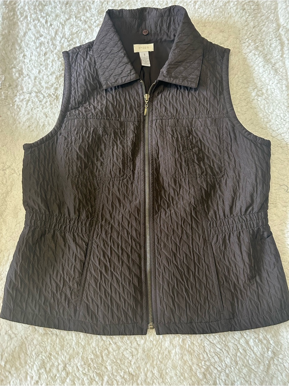 Chico's Dark Brown Quilted Vest with Zip